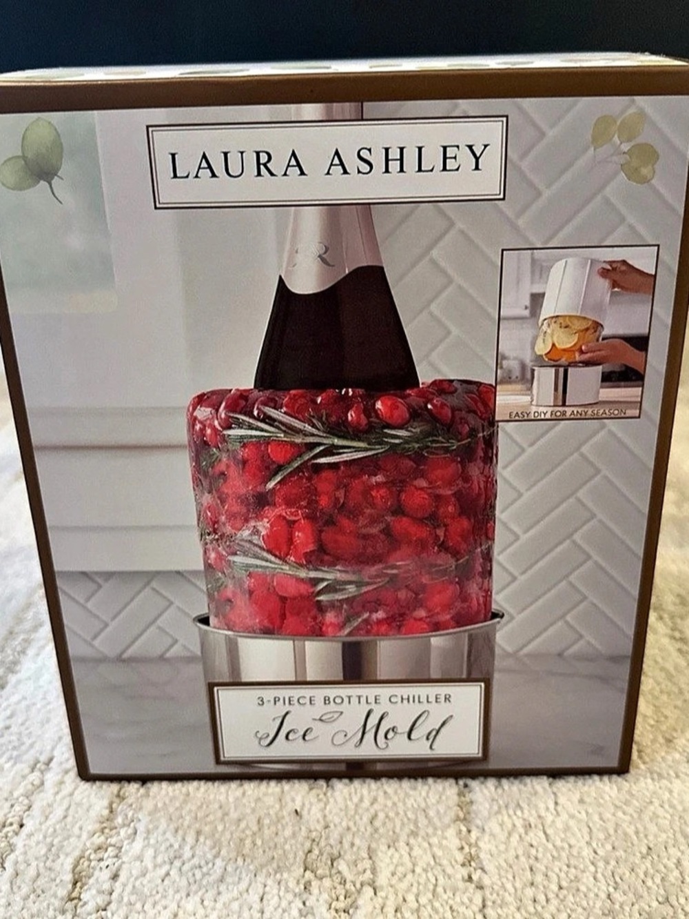 Laura Ashley Ice Mold 3-Piece Bottle Chiller in box